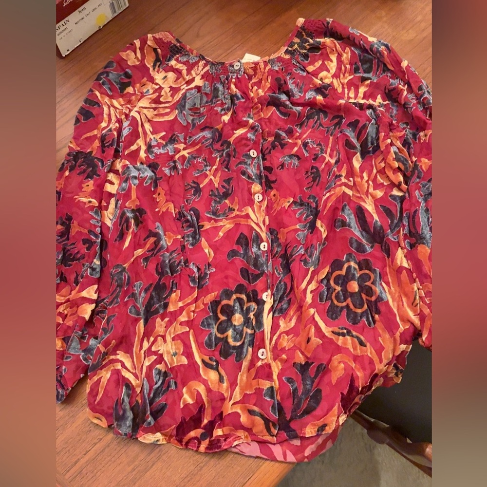 Sundance Red and Orange Floral Blouse